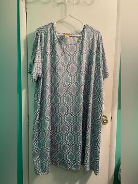 Ruby Rd. Teal and Lavender Printed Dress